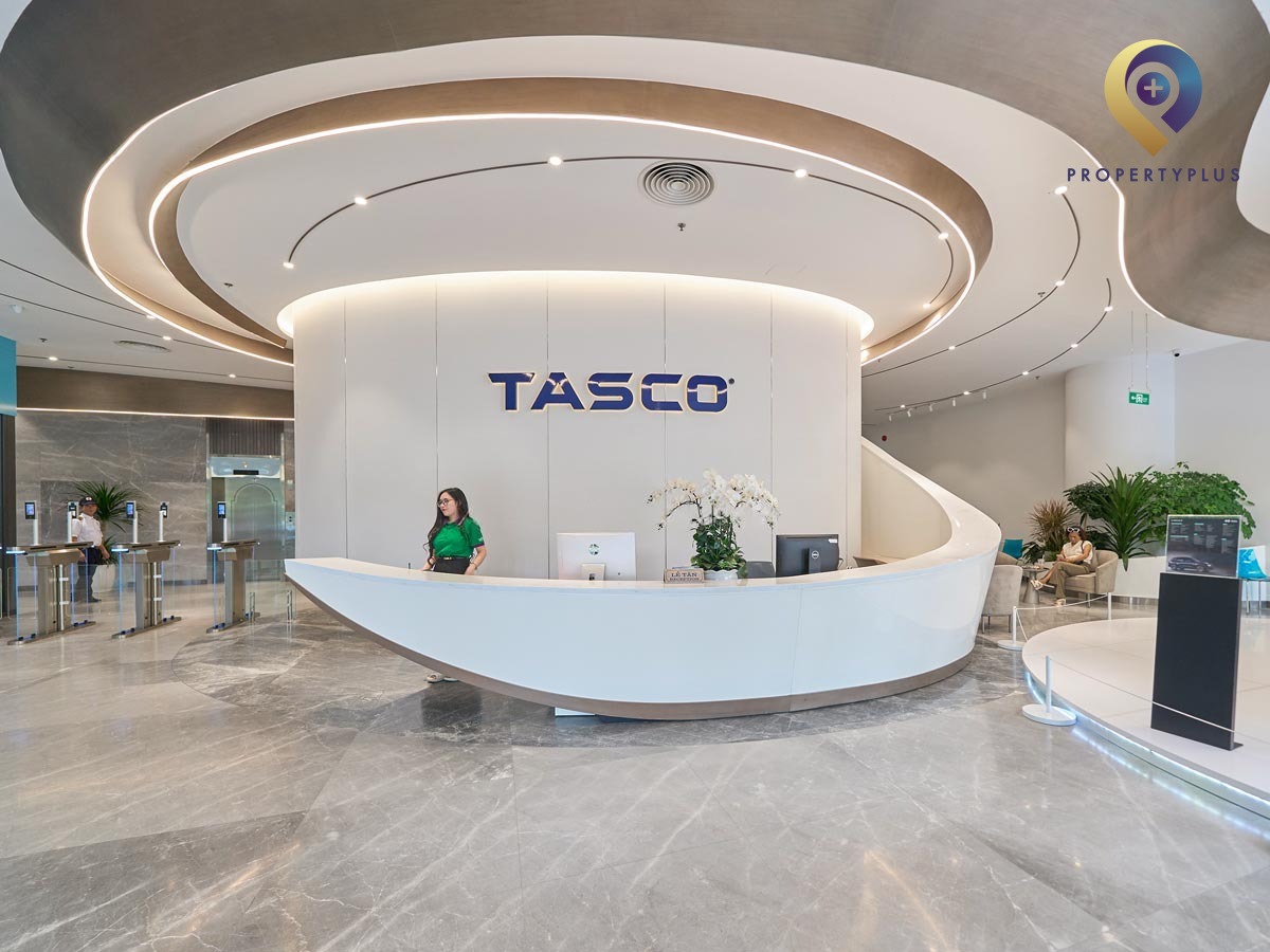 Reception desk area inside Tasco building with modern design